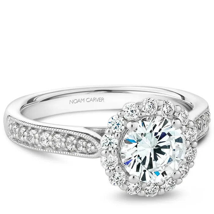 International Diamond Center Noam Carver White Gold Floral Halo Diamond Engagement Ring Setting 048 CTW Rings