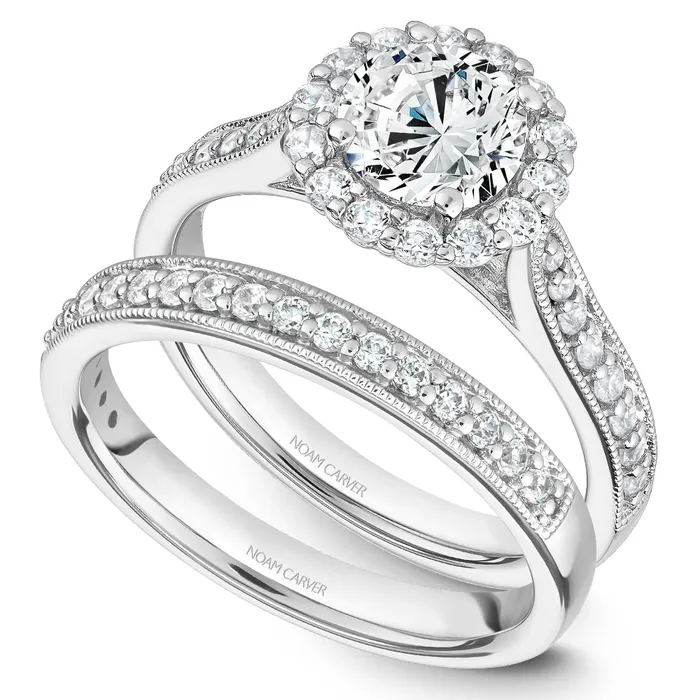 International Diamond Center Noam Carver White Gold Floral Halo Diamond Engagement Ring Setting 048 CTW Rings