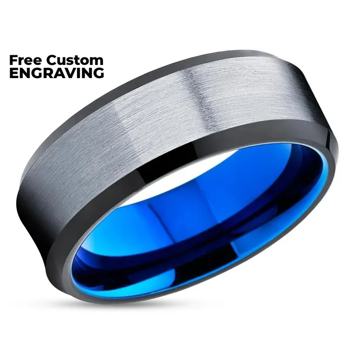 Rings Clean Casting Jewelry Blue Wedding band Black Tungsten Ring Tungsten Carbide Ring Blue Band Black