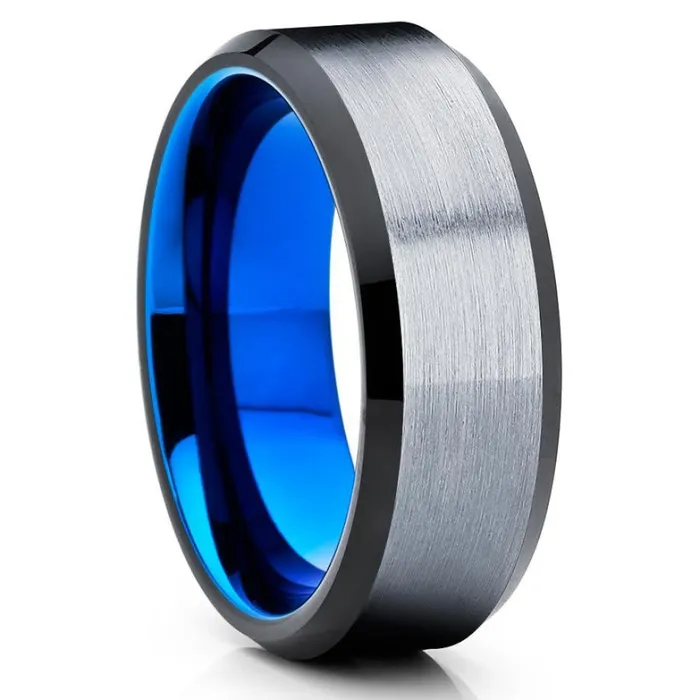 Rings Clean Casting Jewelry Blue Wedding band Black Tungsten Ring Tungsten Carbide Ring Blue Band Black