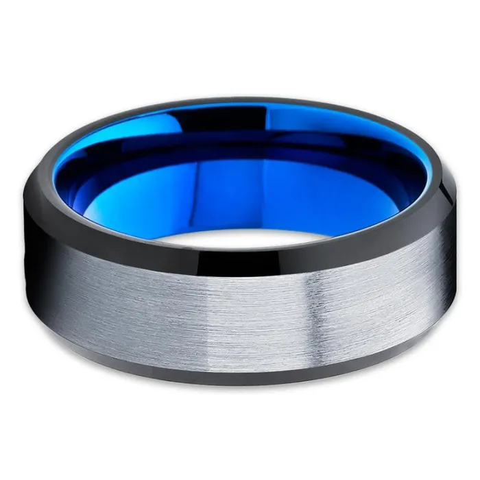 Rings Clean Casting Jewelry Blue Wedding band Black Tungsten Ring Tungsten Carbide Ring Blue Band Black