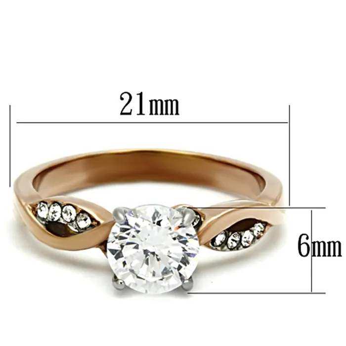 Alamode TK1163 TwoTone IP Rose Gold Stainless Steel Ring with AAA Grade CZ in Clear Rings