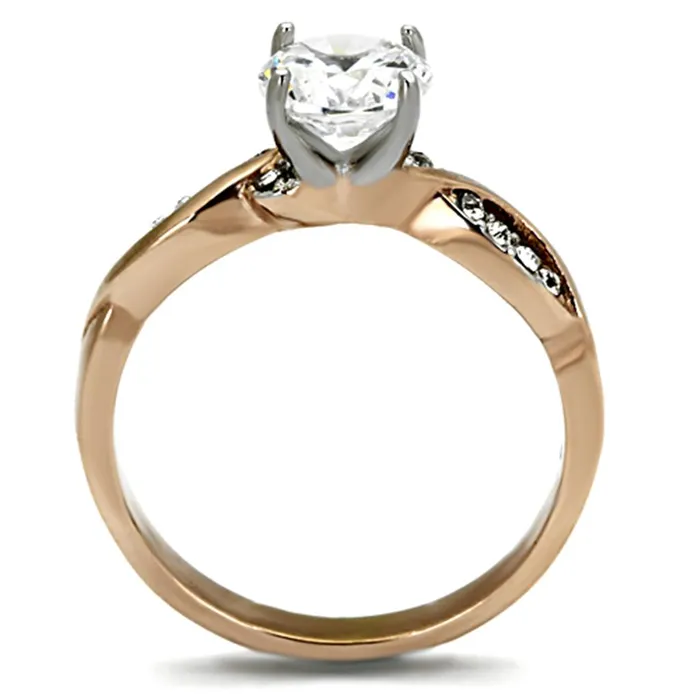 Alamode TK1163 TwoTone IP Rose Gold Stainless Steel Ring with AAA Grade CZ in Clear Rings