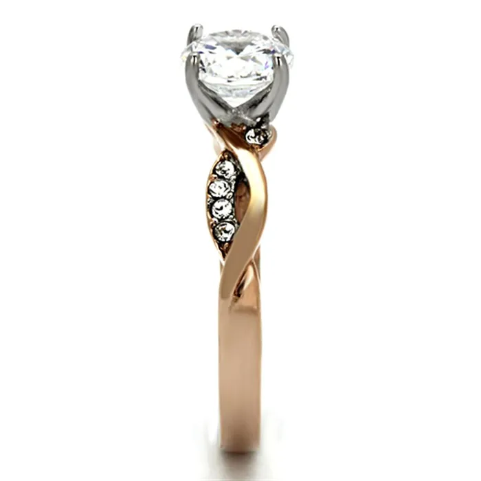 Alamode TK1163 TwoTone IP Rose Gold Stainless Steel Ring with AAA Grade CZ in Clear Rings