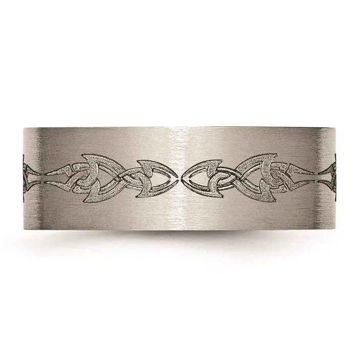 Chisel Rings Titanium Flat 8mm Laser Design Brushed Band TB33C Chisel Rings Titanium Flat 8mm Laser Design Brushed Band TB33C