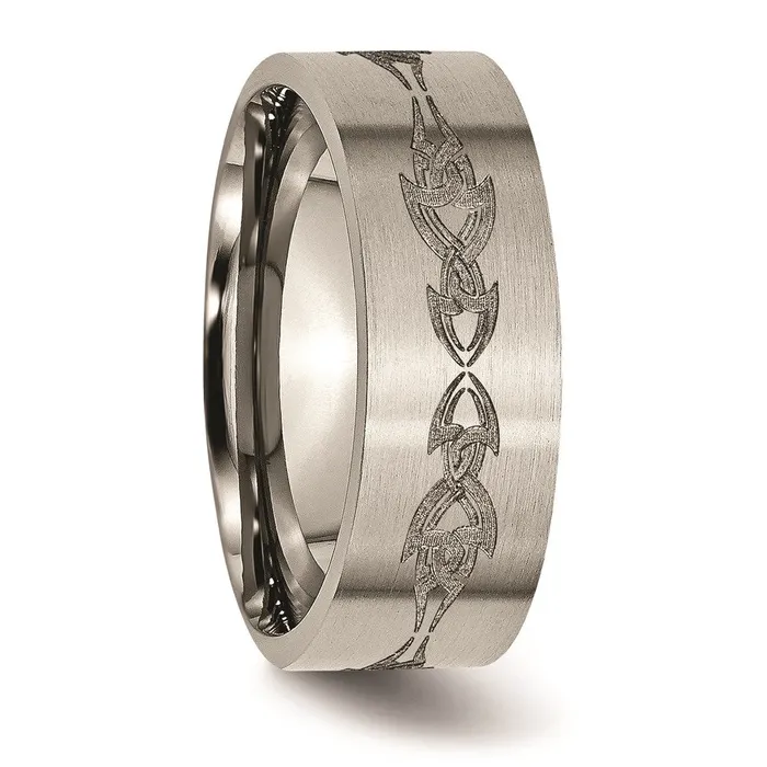 Chisel Rings Titanium Flat 8mm Laser Design Brushed Band TB33C Chisel Rings Titanium Flat 8mm Laser Design Brushed Band TB33C