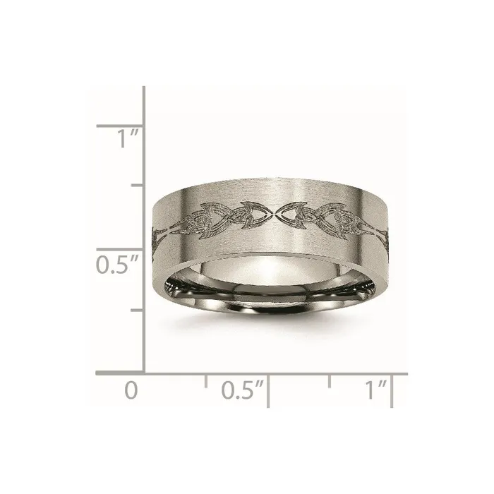 Chisel Rings Titanium Flat 8mm Laser Design Brushed Band TB33C Chisel Rings Titanium Flat 8mm Laser Design Brushed Band TB33C