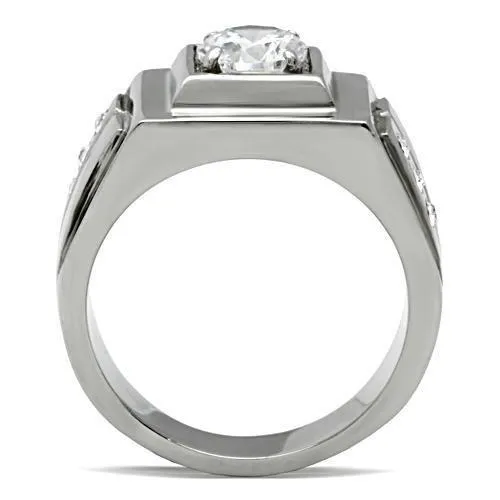 Rings Alamode TK313 High polished no plating Stainless Steel Ring with AAA Grade CZ in Clear