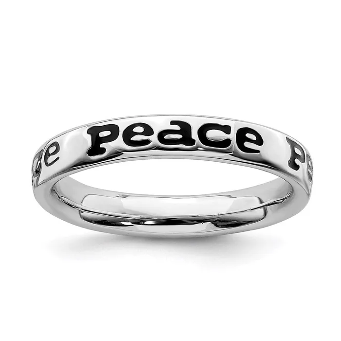 Stackable Expressions Sterling Silver Stackable Expressions Polished Enameled Peace Ring QSK100 Rings Stackable Expressions Sterling Silver Stackable Expressions Polished Enameled Peace Ring QSK100 Rings