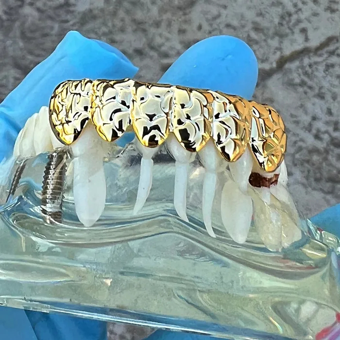 Sungshin Metal Rings 14k Gold Plated Deep Nugget Cut Grillz Bottom Six Teeth Grills Sungshin Metal Rings 14k Gold Plated Deep Nugget Cut Grillz Bottom Six Teeth Grills