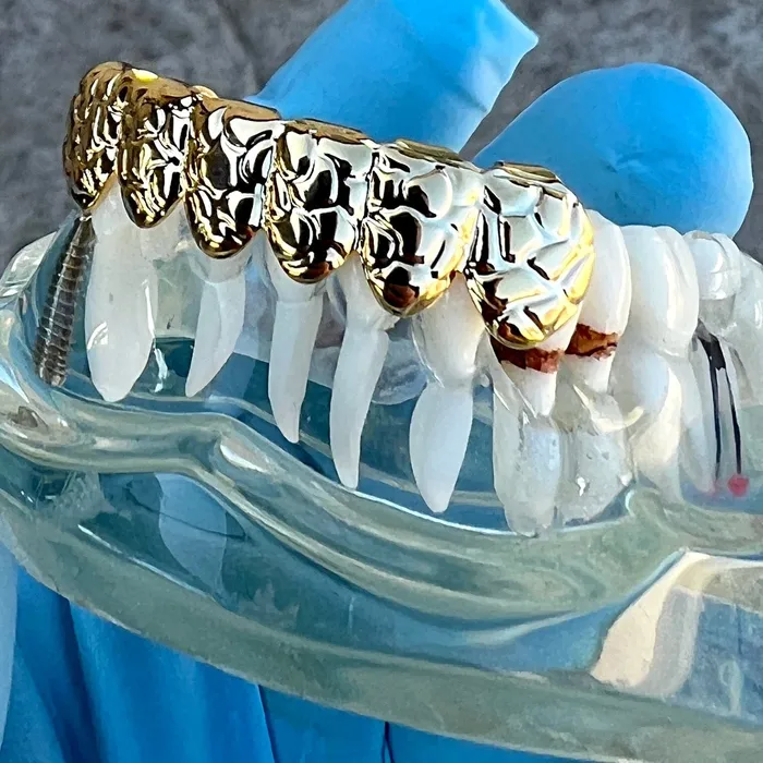 Sungshin Metal Rings 14k Gold Plated Deep Nugget Cut Grillz Bottom Six Teeth Grills Sungshin Metal Rings 14k Gold Plated Deep Nugget Cut Grillz Bottom Six Teeth Grills