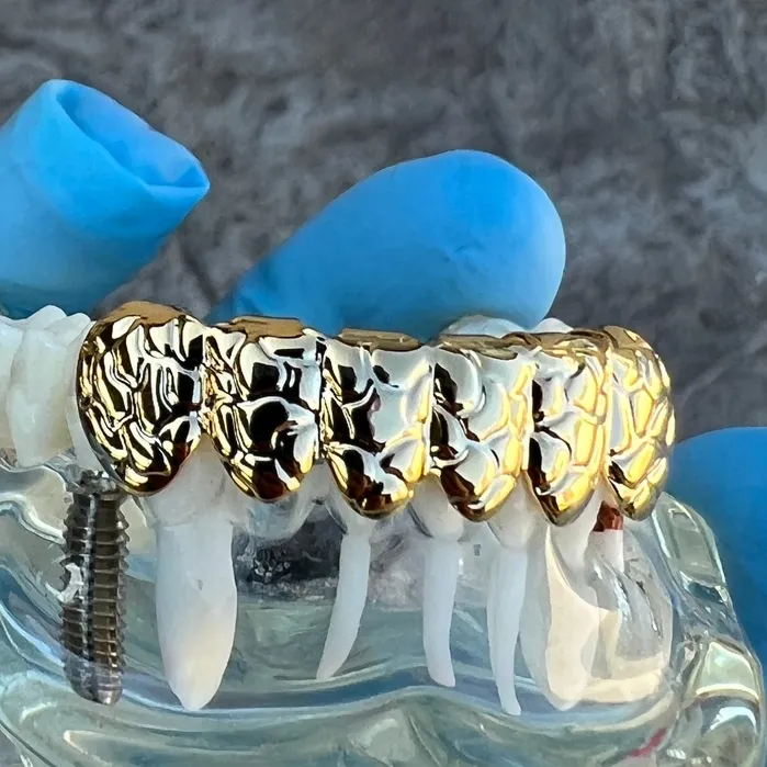 Sungshin Metal Rings 14k Gold Plated Deep Nugget Cut Grillz Bottom Six Teeth Grills Sungshin Metal Rings 14k Gold Plated Deep Nugget Cut Grillz Bottom Six Teeth Grills