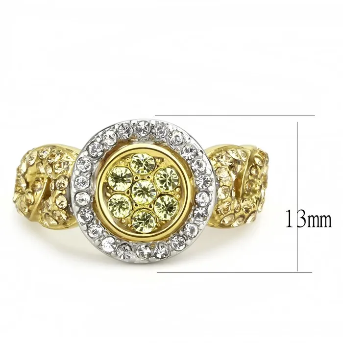 TK3704 TwoTone IP Gold Ion Plating Stainless Steel Ring with Top Grade Crystal in Multi Color Alamode Rings