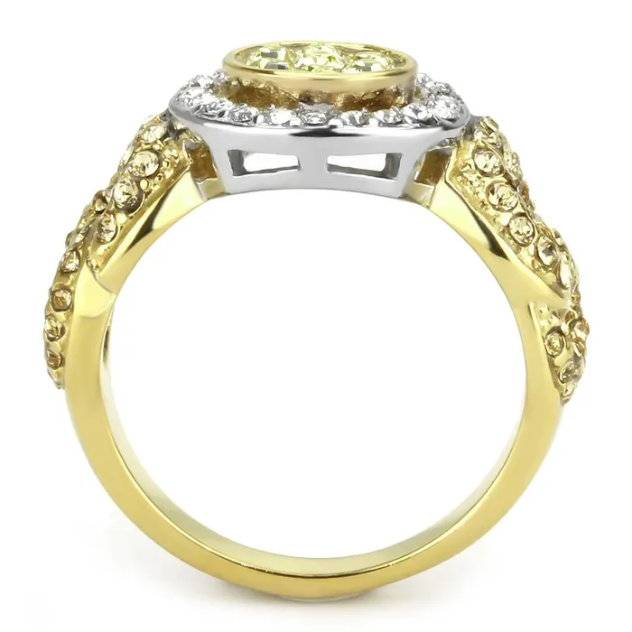 TK3704 TwoTone IP Gold Ion Plating Stainless Steel Ring with Top Grade Crystal in Multi Color Alamode Rings