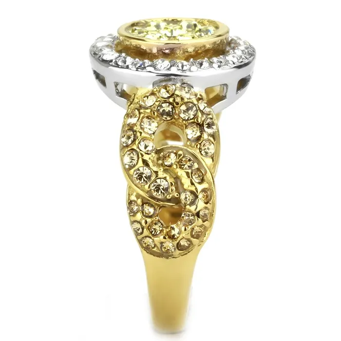 TK3704 TwoTone IP Gold Ion Plating Stainless Steel Ring with Top Grade Crystal in Multi Color Alamode Rings