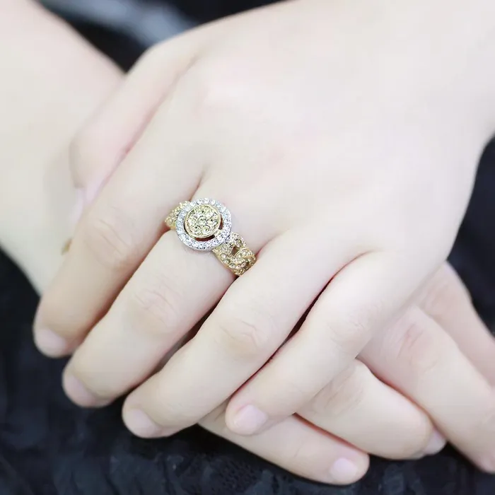 TK3704 TwoTone IP Gold Ion Plating Stainless Steel Ring with Top Grade Crystal in Multi Color Alamode Rings