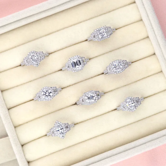 BERRICLE Rings 3Stone Halo 12ct Oval CZ Ring in Sterling Silver