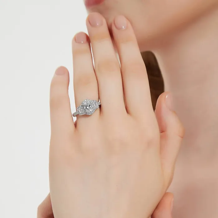 BERRICLE Rings 3Stone Halo 12ct Oval CZ Ring in Sterling Silver