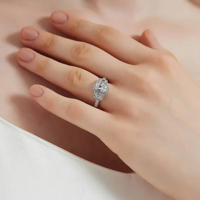 BERRICLE Rings 3Stone Halo 12ct Oval CZ Ring in Sterling Silver