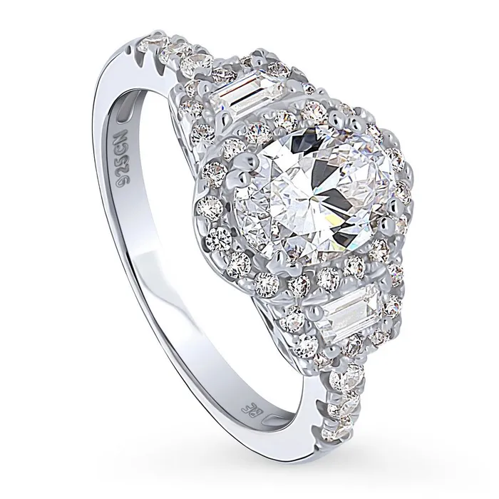 BERRICLE Rings 3Stone Halo 12ct Oval CZ Ring in Sterling Silver