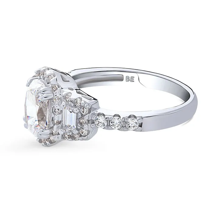 BERRICLE Rings 3Stone Halo 12ct Oval CZ Ring in Sterling Silver