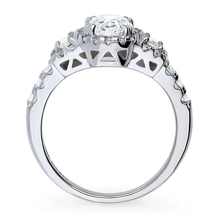 BERRICLE Rings 3Stone Halo 12ct Oval CZ Ring in Sterling Silver