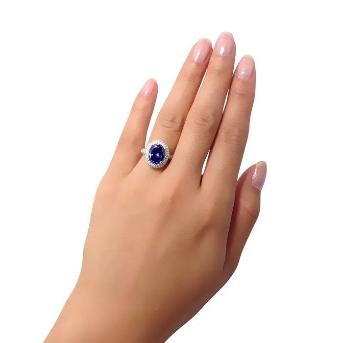 Rings BERRICLE Halo Blue Oval CZ Ring in Sterling Silver