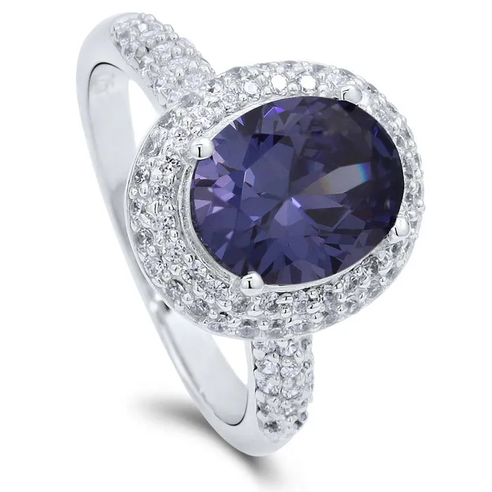 Rings BERRICLE Halo Blue Oval CZ Ring in Sterling Silver