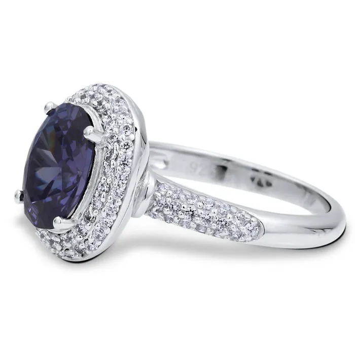 Rings BERRICLE Halo Blue Oval CZ Ring in Sterling Silver