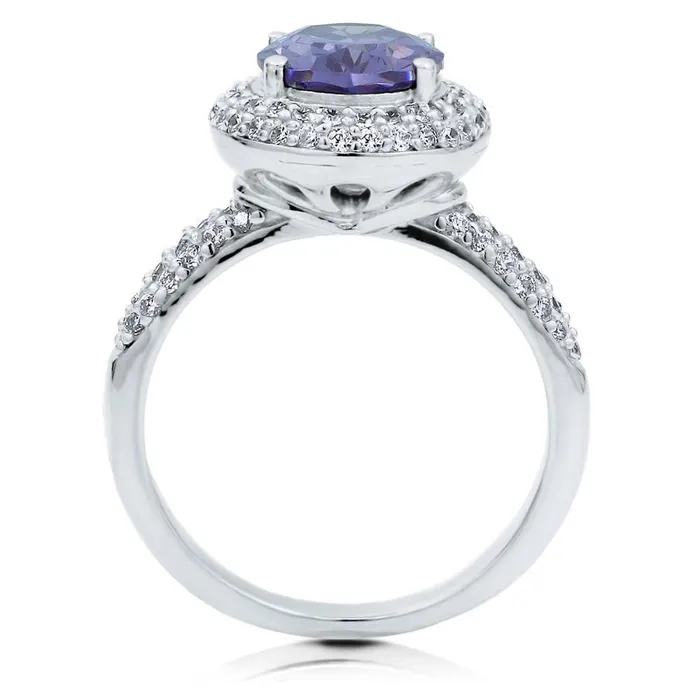 Rings BERRICLE Halo Blue Oval CZ Ring in Sterling Silver