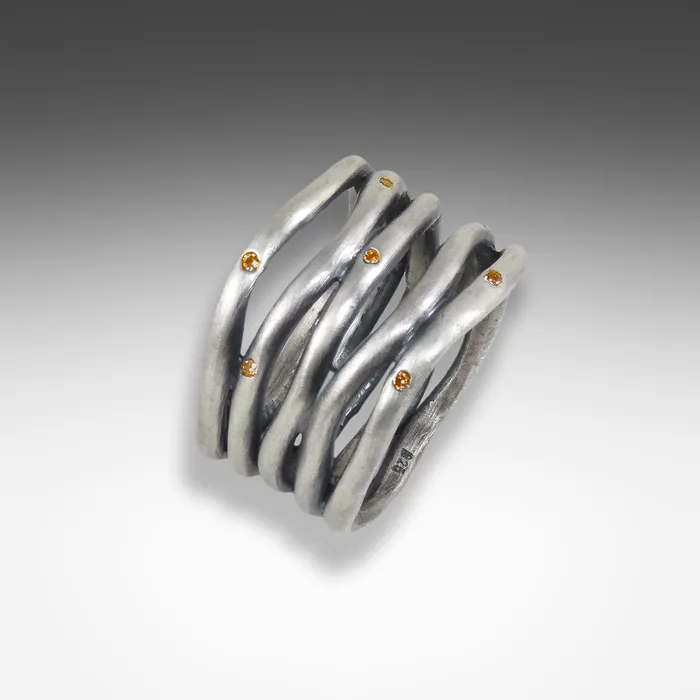 5 Line Silver Ring Orange Sapphire Q Evon Rings