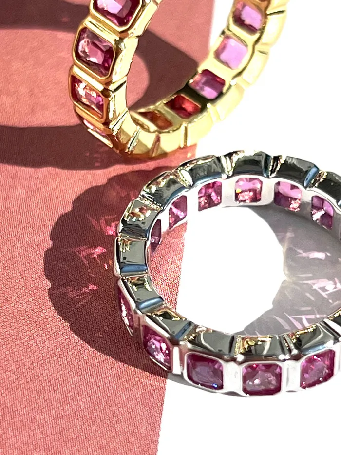 Bezel Emerald Ballier Ring Pink Silver Luv Aj Rings