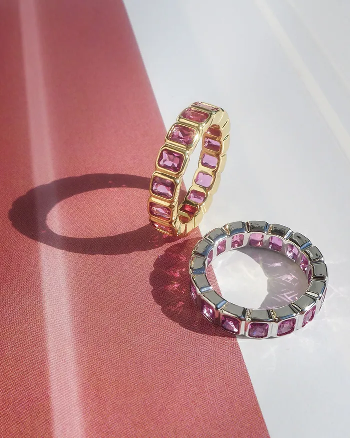 Bezel Emerald Ballier Ring Pink Silver Luv Aj Rings