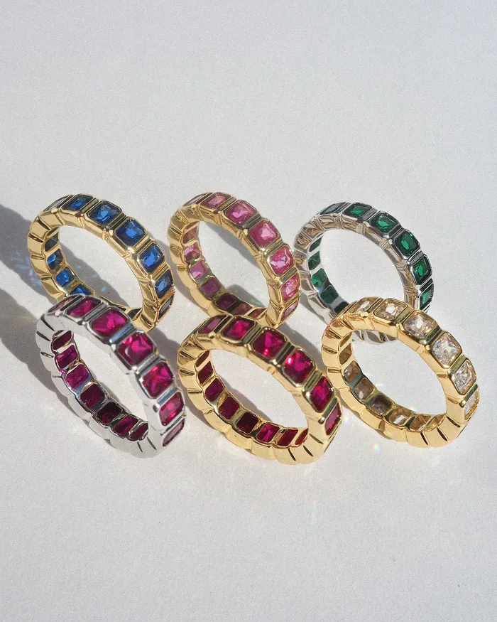 Bezel Emerald Ballier Ring Pink Silver Luv Aj Rings