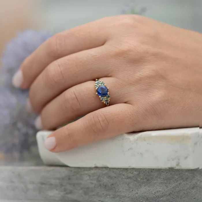 Blue and Teal Sapphire Cluster Ring ARTEMER Rings
