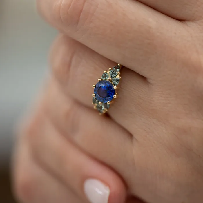 Blue and Teal Sapphire Cluster Ring ARTEMER Rings