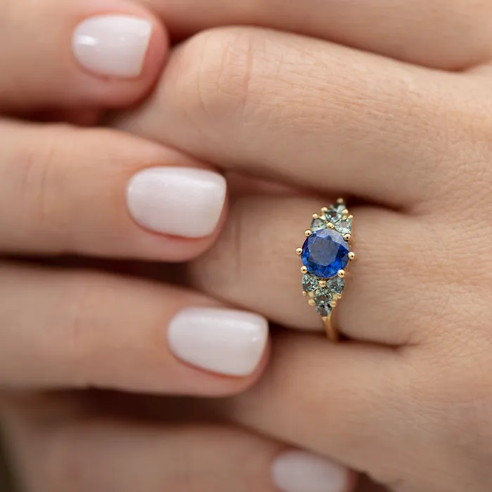 Blue and Teal Sapphire Cluster Ring ARTEMER Rings