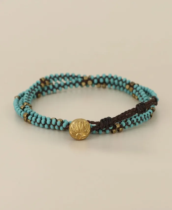 Bracelets Buddha Groove Embossed Lotus Brass Bead Wrap Bracelet