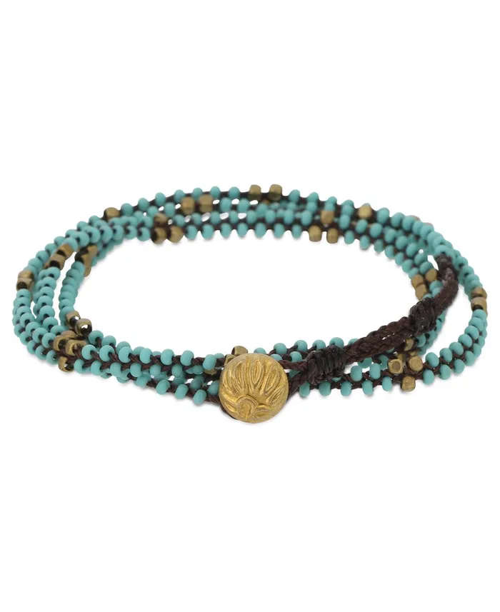 Bracelets Buddha Groove Embossed Lotus Brass Bead Wrap Bracelet