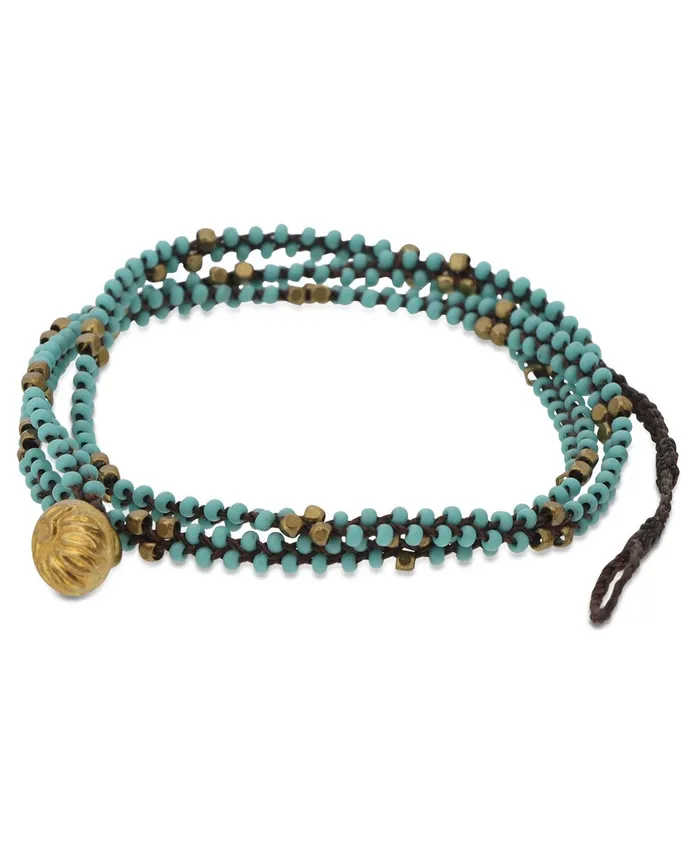 Bracelets Buddha Groove Embossed Lotus Brass Bead Wrap Bracelet