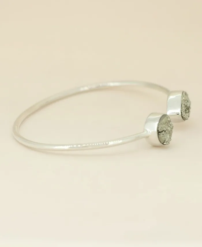 Buddha Groove Pyrite Druzy Stones Sterling Silver Adjustable Bracelet Bracelets