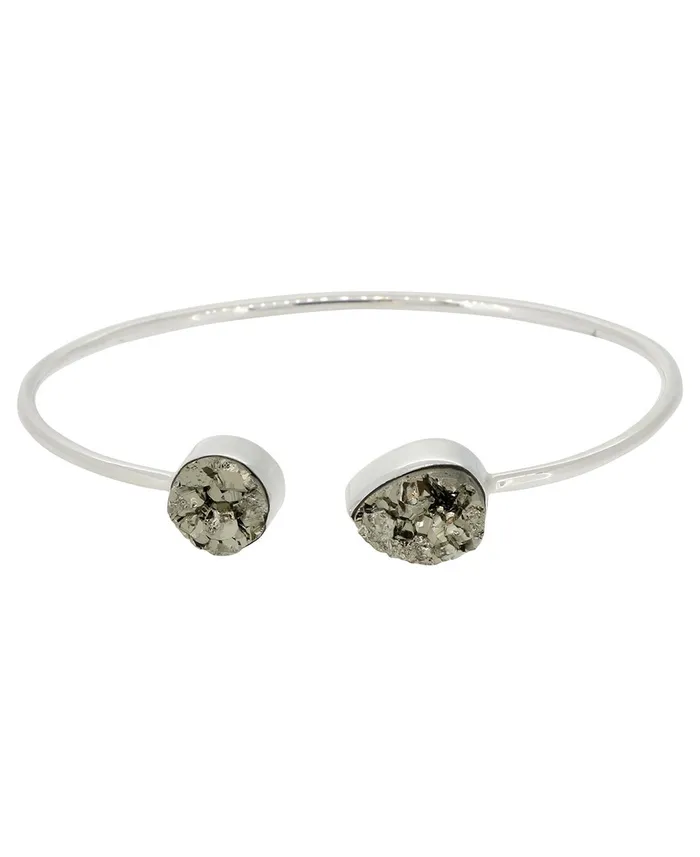 Buddha Groove Pyrite Druzy Stones Sterling Silver Adjustable Bracelet Bracelets
