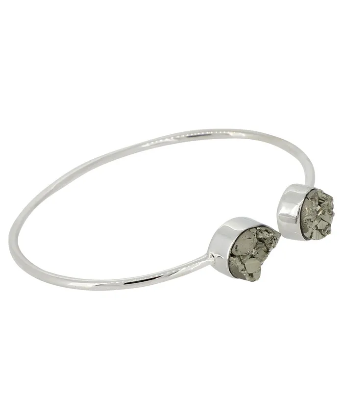 Buddha Groove Pyrite Druzy Stones Sterling Silver Adjustable Bracelet Bracelets