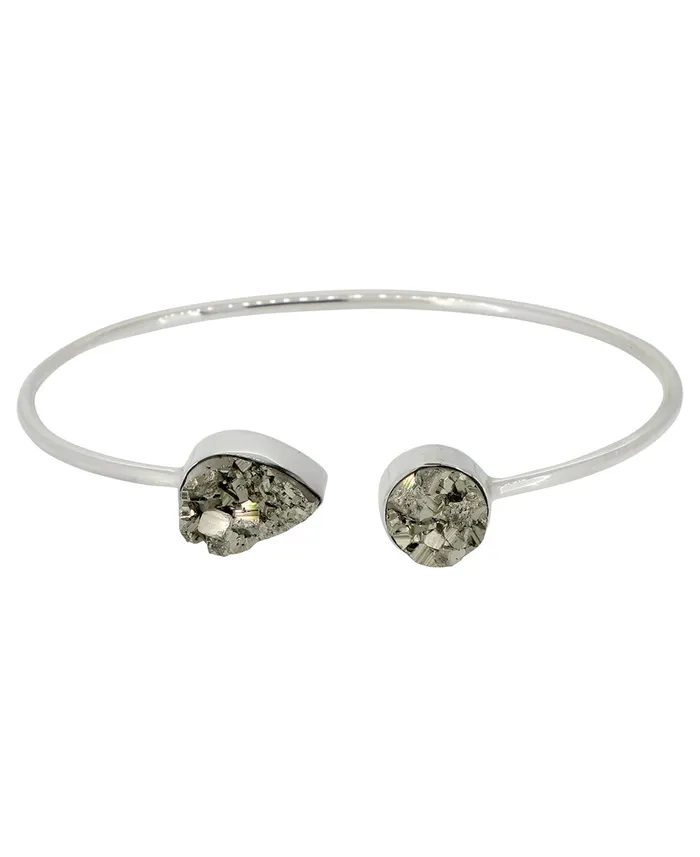 Buddha Groove Pyrite Druzy Stones Sterling Silver Adjustable Bracelet Bracelets