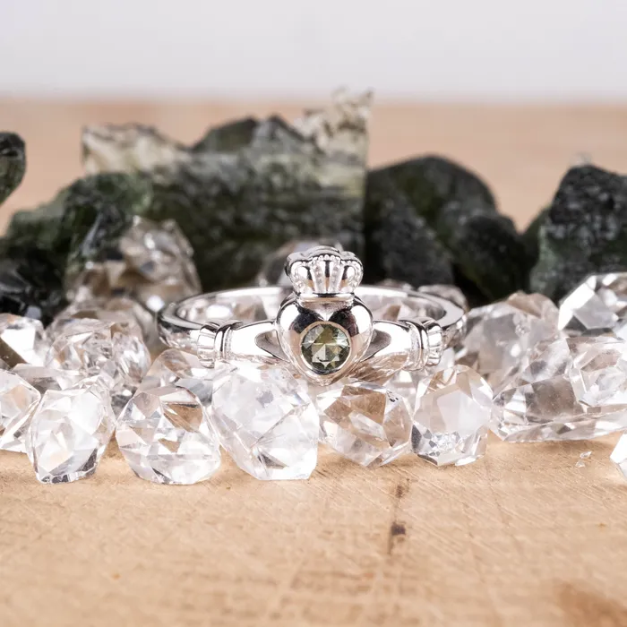 Claddagh Ring Moldavite Gemstone 925 Silver InnerVision Crystals Rings