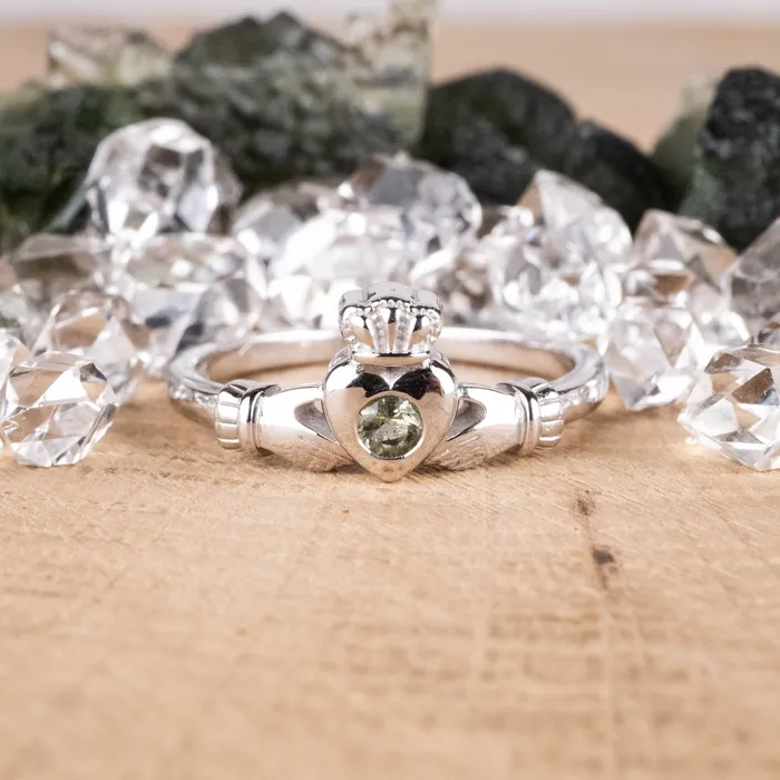Claddagh Ring Moldavite Gemstone 925 Silver InnerVision Crystals Rings