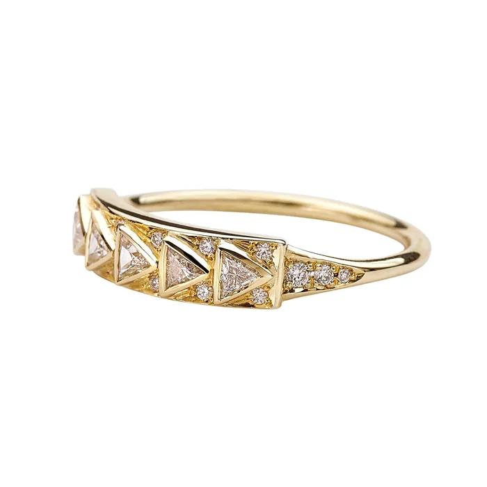 Geometric Bar Ring with Triangle Cut Diamonds in 18k Solid Gold ARTEMER Rings Geometric Bar Ring with Triangle Cut Diamonds in 18k Solid Gold ARTEMER Rings