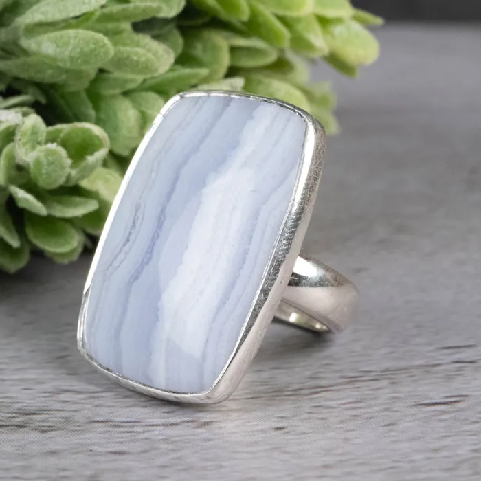 InnerVision Crystals Blue Lace Agate Ring 31x22mm Size 8 Adjustable Rings