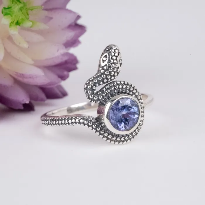 InnerVision Crystals Rings Tanzanite 6mm Snake Ring 925 Silver Choose Size