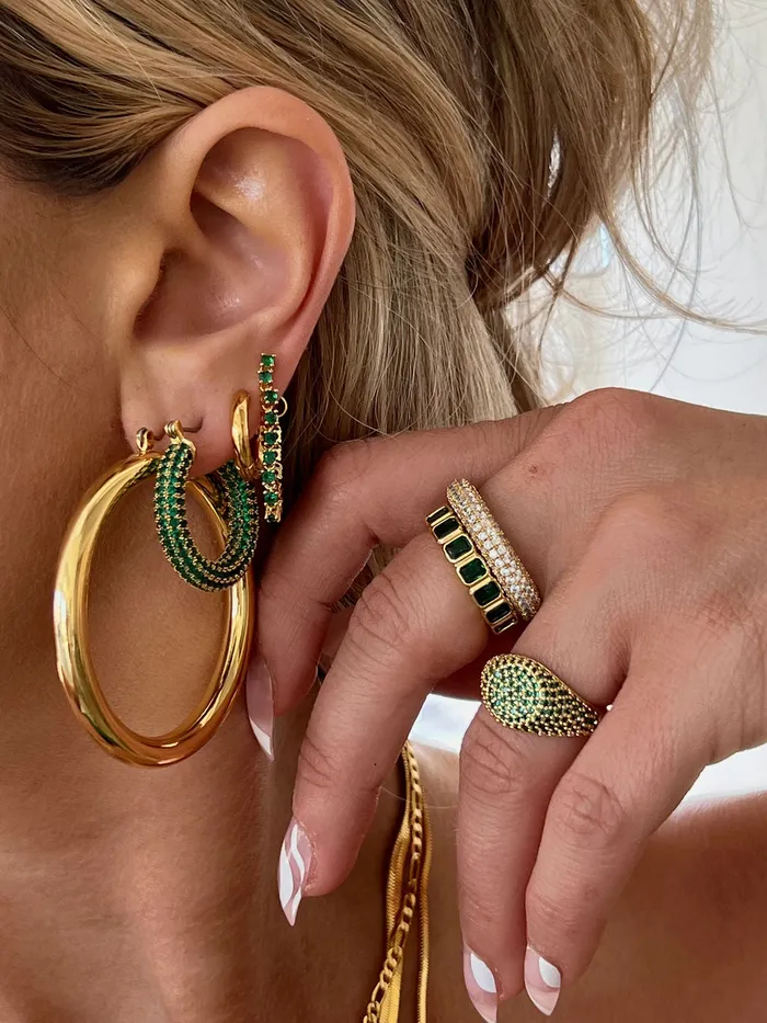 Luv Aj Rings Pave Signet Ring Emerald Green Gold Luv Aj Rings Pave Signet Ring Emerald Green Gold